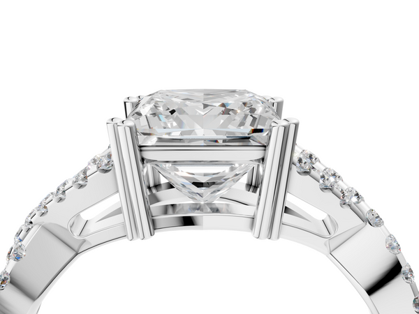 White gold Princess Solitaire Twist Band with Pavé Setting and Four-Prong Setting_4