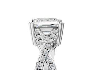 White gold Princess Solitaire Twist Band with Pavé Setting and Four-Prong Setting_53