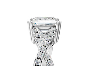 White gold Princess Solitaire Twist Band with Pavé Setting and Four-Prong Setting_59