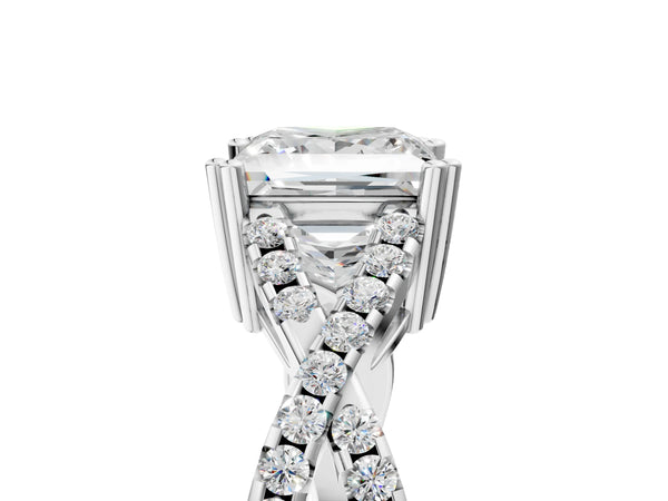White gold Princess Solitaire Twist Band with Pavé Setting and Four-Prong Setting_59