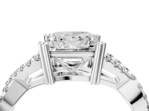 White gold Princess Solitaire Twist Band with Pavé Setting and Four-Prong Setting_64
