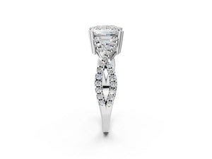 White gold Princess Solitaire Twist Band with Pavé Setting and Four-Prong Setting_68