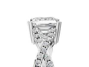 White gold Princess Solitaire Twist Band with Pavé Setting and Four-Prong Setting_71