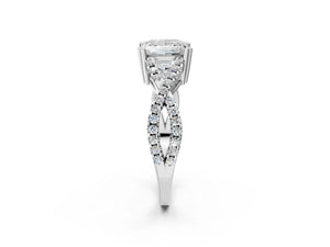White gold Princess Solitaire Twist Band with Pavé Setting and Four-Prong Setting_80