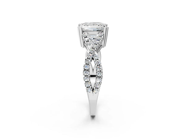 White gold Princess Solitaire Twist Band with Pavé Setting and Four-Prong Setting_80