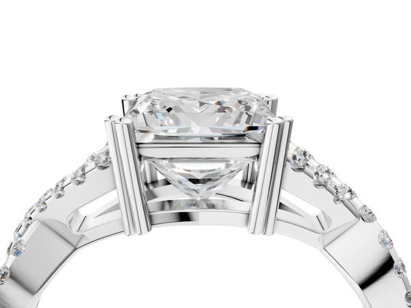 White gold Princess Solitaire Twist Band with Pavé Setting and Four-Prong Setting_88