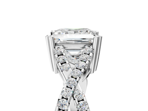 White gold Princess Solitaire Twist Band with Pavé Setting and Four-Prong Setting_89