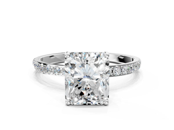 White gold Radiant Cut Diamond Pavé Band Solitaire Ring with Four-Prong Setting_102