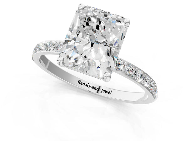 White gold Radiant Cut Diamond Pavé Band Solitaire Ring with Four-Prong Setting_109