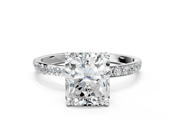 White gold Radiant Cut Diamond Pavé Band Solitaire Ring with Four-Prong Setting_114