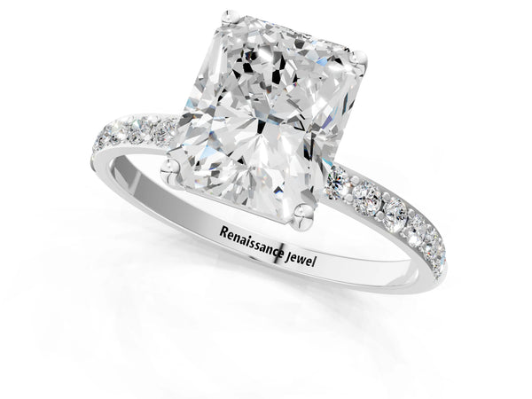 White gold Radiant Cut Diamond Pavé Band Solitaire Ring with Four-Prong Setting_115