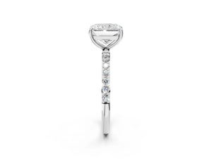 White gold Radiant Cut Diamond Pavé Band Solitaire Ring with Four-Prong Setting_116