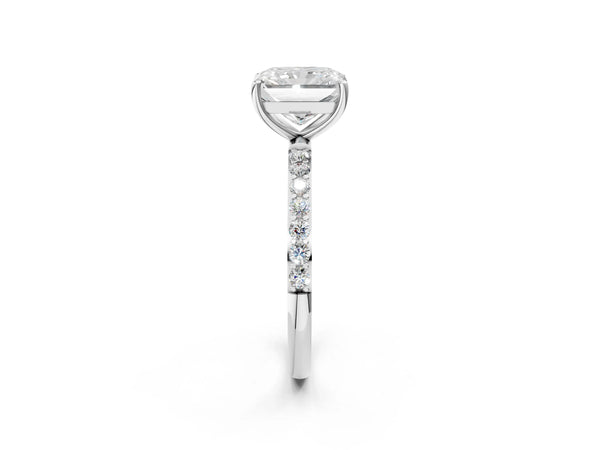 White gold Radiant Cut Diamond Pavé Band Solitaire Ring with Four-Prong Setting_116