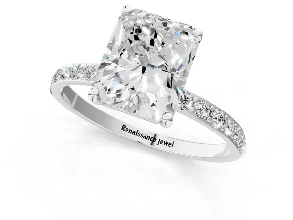 White gold Radiant Cut Diamond Pavé Band Solitaire Ring with Four-Prong Setting_37