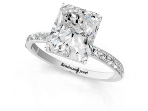 White gold Radiant Cut Diamond Pavé Band Solitaire Ring with Four-Prong Setting_43