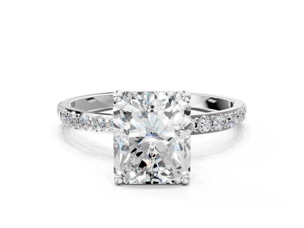 White gold Radiant Cut Diamond Pavé Band Solitaire Ring with Four-Prong Setting_66