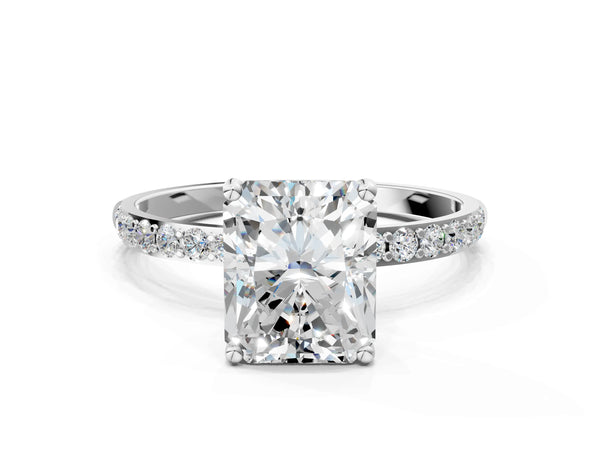 White gold Radiant Cut Diamond Pavé Band Solitaire Ring with Four-Prong Setting_72