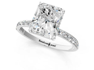 White gold Radiant Cut Diamond Pavé Band Solitaire Ring with Four-Prong Setting_79