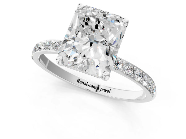 White gold Radiant Cut Diamond Pavé Band Solitaire Ring with Four-Prong Setting_79