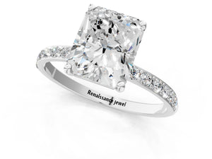 White gold Radiant Cut Diamond Pavé Band Solitaire Ring with Four-Prong Setting_91