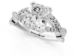 White gold Radiant Solitaire Twist Band with Pavé Setting and Four-Prong Setting_13