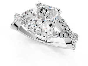 White gold Radiant Solitaire Twist Band with Pavé Setting and Four-Prong Setting_1