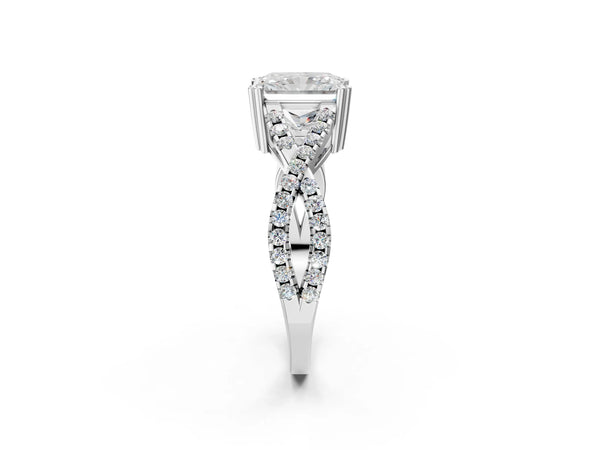 White gold Radiant Solitaire Twist Band with Pavé Setting and Four-Prong Setting_26