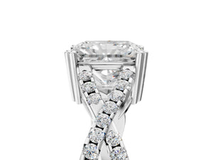White gold Radiant Solitaire Twist Band with Pavé Setting and Four-Prong Setting_29