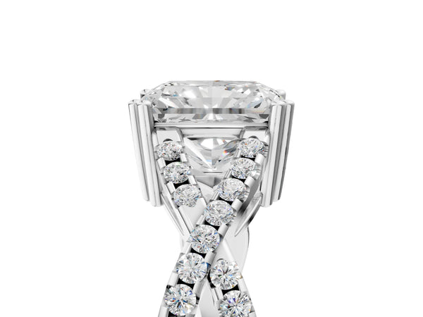 White gold Radiant Solitaire Twist Band with Pavé Setting and Four-Prong Setting_29