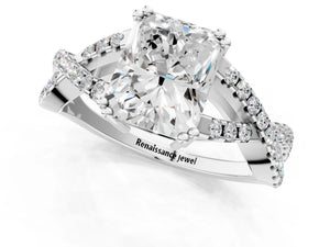 White gold Radiant Solitaire Twist Band with Pavé Setting and Four-Prong Setting_31