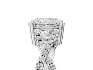 White gold Radiant Solitaire Twist Band with Pavé Setting and Four-Prong Setting_35