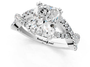 White gold Radiant Solitaire Twist Band with Pavé Setting and Four-Prong Setting_37