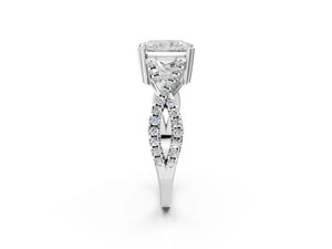 White gold Radiant Solitaire Twist Band with Pavé Setting and Four-Prong Setting_38