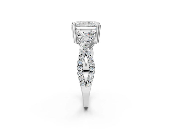 White gold Radiant Solitaire Twist Band with Pavé Setting and Four-Prong Setting_38