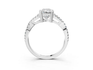 White gold Radiant Solitaire Twist Band with Pavé Setting and Four-Prong Setting_39