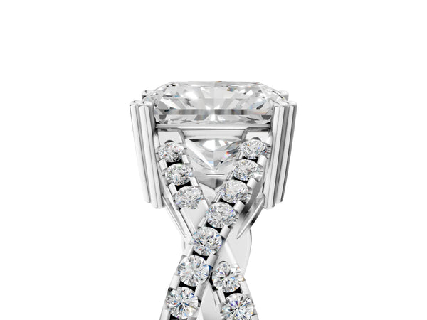 White gold Radiant Solitaire Twist Band with Pavé Setting and Four-Prong Setting_41