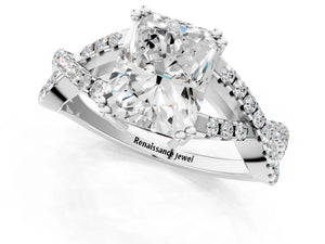 White gold Radiant Solitaire Twist Band with Pavé Setting and Four-Prong Setting_43