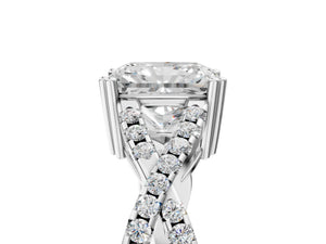 White gold Radiant Solitaire Twist Band with Pavé Setting and Four-Prong Setting_53