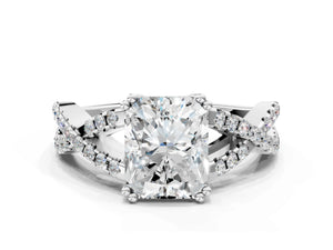 White gold Radiant Solitaire Twist Band with Pavé Setting and Four-Prong Setting_54