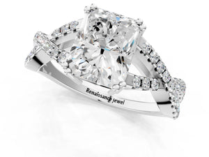 White gold Radiant Solitaire Twist Band with Pavé Setting and Four-Prong Setting_55