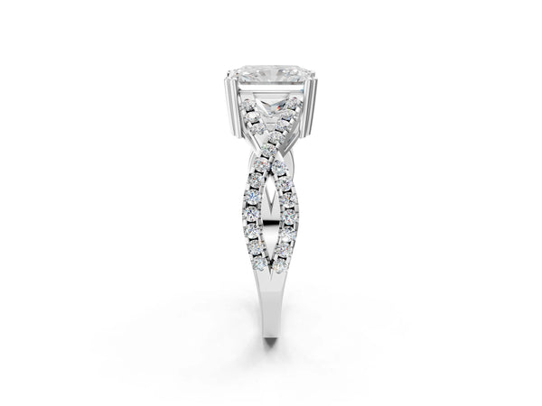 White gold Radiant Solitaire Twist Band with Pavé Setting and Four-Prong Setting_62