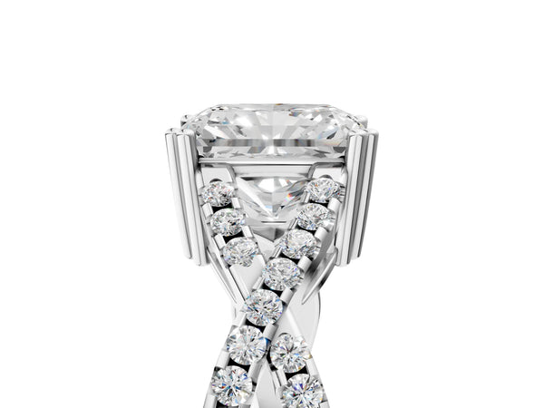 White gold Radiant Solitaire Twist Band with Pavé Setting and Four-Prong Setting_65