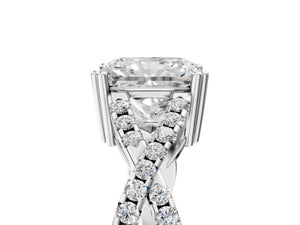 White gold Radiant Solitaire Twist Band with Pavé Setting and Four-Prong Setting_65