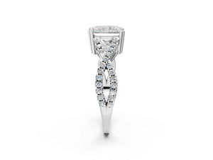 White gold Radiant Solitaire Twist Band with Pavé Setting and Four-Prong Setting_68