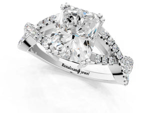 White gold Radiant Solitaire Twist Band with Pavé Setting and Four-Prong Setting_79