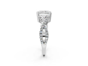 White gold Radiant Solitaire Twist Band with Pavé Setting and Four-Prong Setting_80