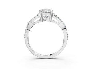 White gold Radiant Solitaire Twist Band with Pavé Setting and Four-Prong Setting_81