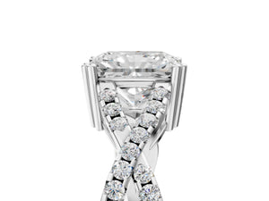 White gold Radiant Solitaire Twist Band with Pavé Setting and Four-Prong Setting_83