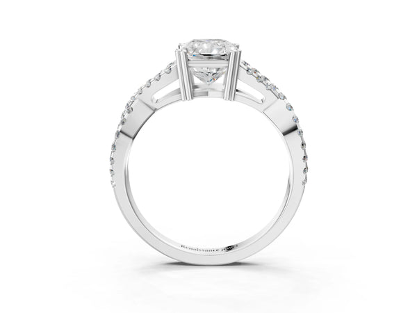 White gold Radiant Solitaire Twist Band with Pavé Setting and Four-Prong Setting_87
