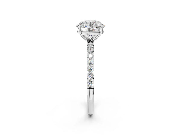 White gold Round Cut Diamond Pavé Band Solitaire Ring with Four-Prong Setting_14